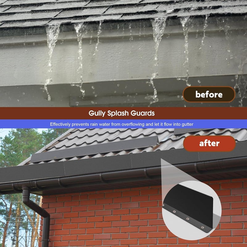 CAPHONT Gutter Valley Splash Guards, 15.7 x 3.5 Inch 8 Pack Gutter Guard, Aluminum Rain Gutter Guard Downspout Rain Diverter for Roof Shingle, Rain Drip Guard for Straight House (Black) - Image 5